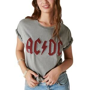 Lucky Brand AC/DC Graphic Band Tee Gray Beaded Logo T-Shirt Size M